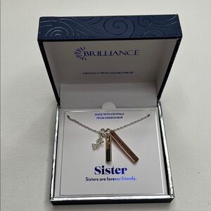 NWT Brilliance Sisters necklace gift with box Swarovski crystals silver plated